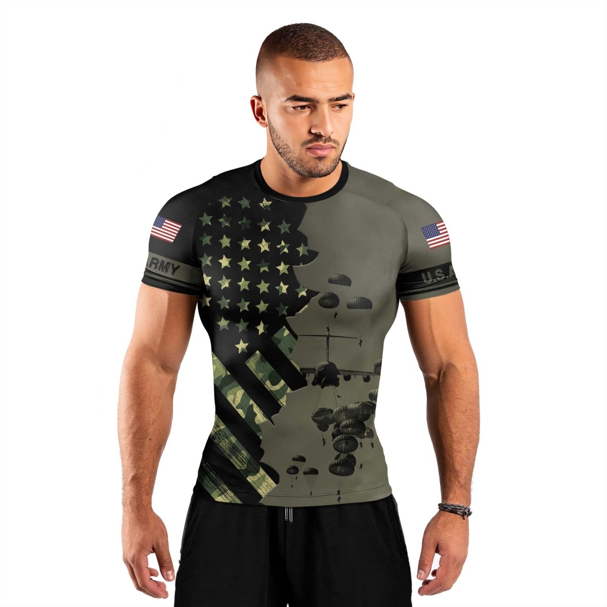 Veteran Military Parachutist Men's Short Sleeve Rash Guard - BattleFitGear