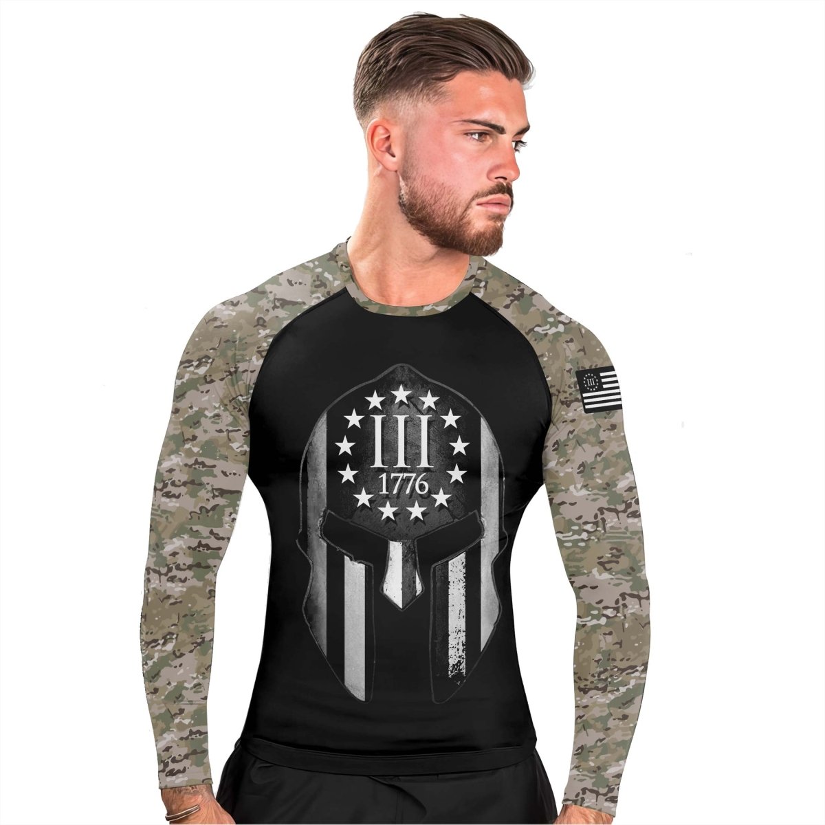 Veteran Spartan Soldier Men's Long Sleeve Rash Guard - BattleFitGear