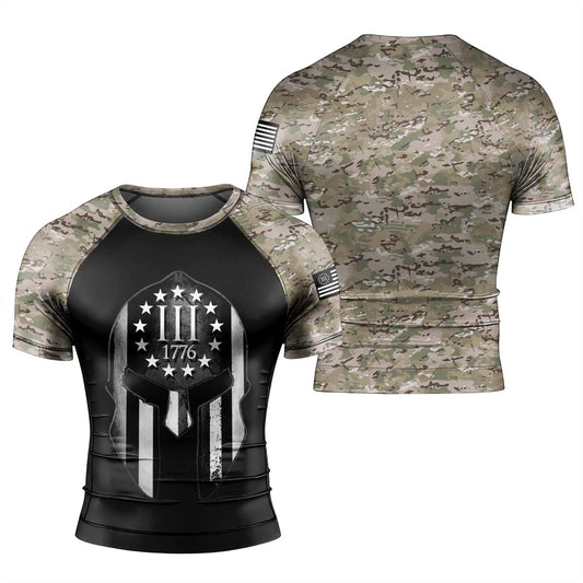 Veteran Spartan Soldier Men's Short Sleeve Rash Guard - BattleFitGear