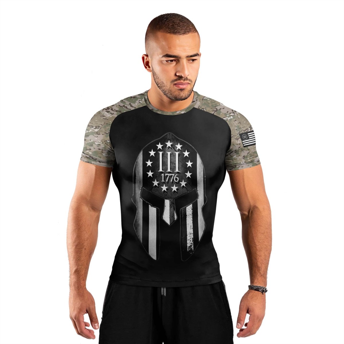 Veteran Spartan Soldier Men's Short Sleeve Rash Guard - BattleFitGear