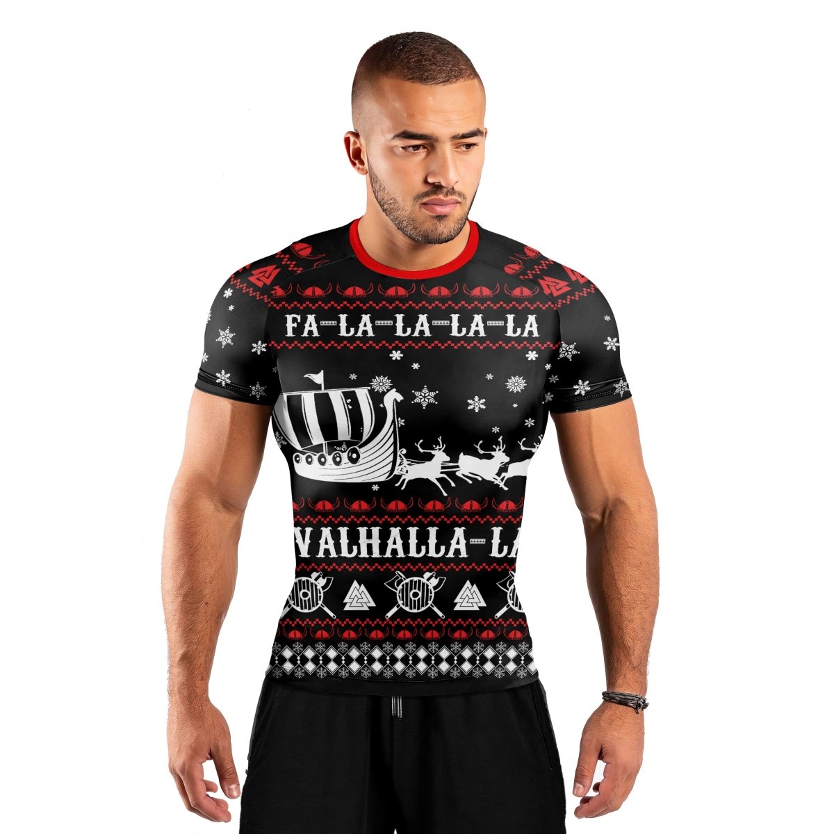 Viking Santa's Sleigh Men's Short Sleeve Rash Guard - BattleFitGear