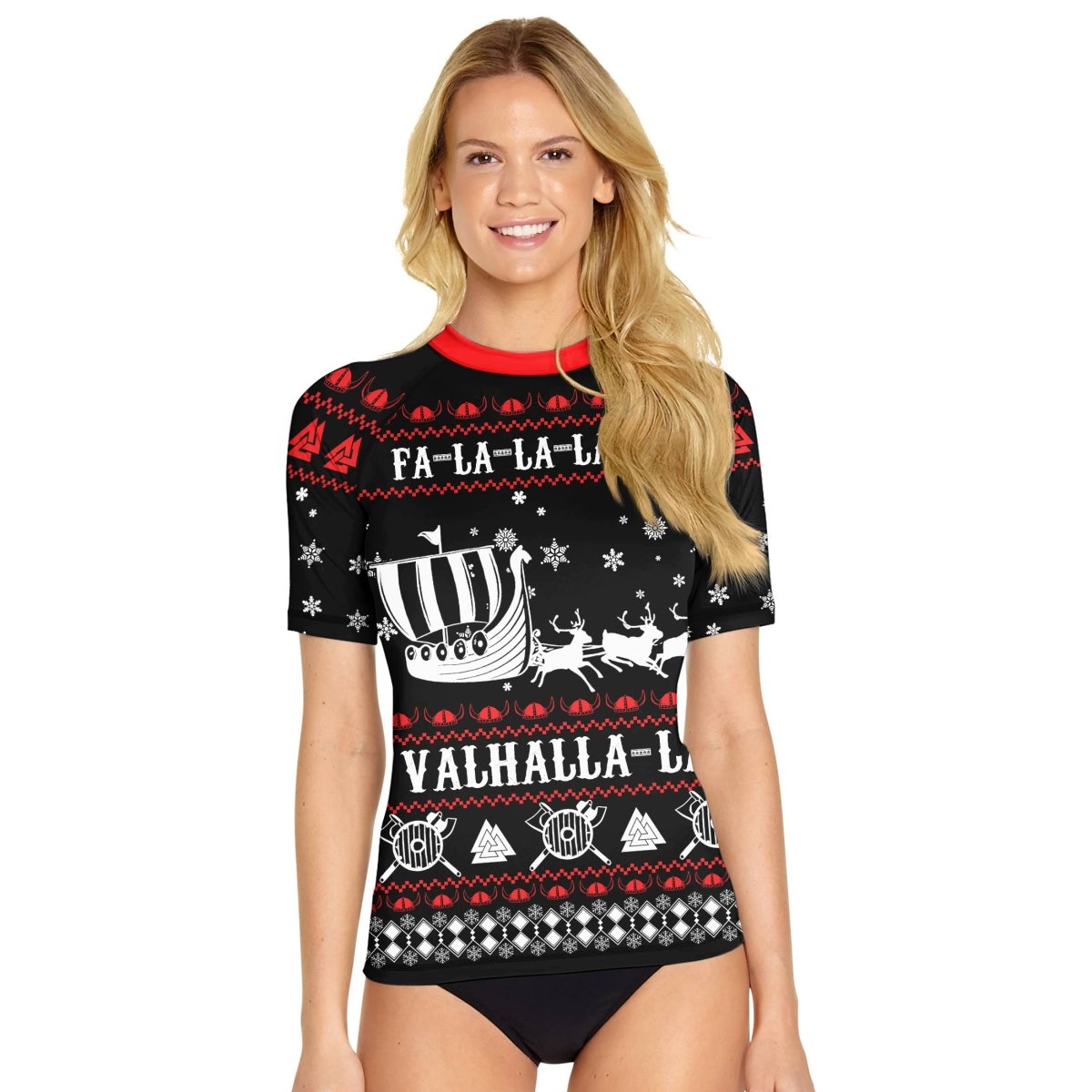 Viking Santa's Sleigh Women's Short Sleeve Rash Guard - BattleFitGear