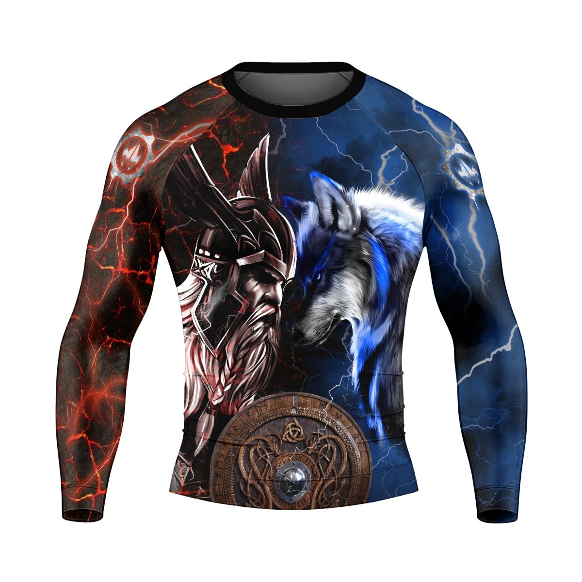 Viking Versus Wolf Men's Long Sleeve Rash Guard - BattleFitGear