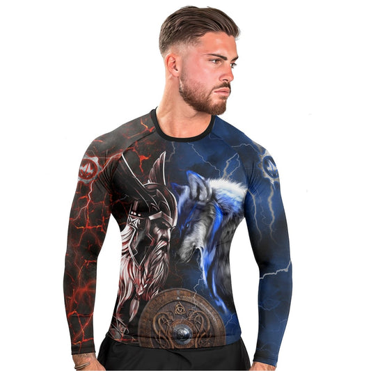 Viking Versus Wolf Men's Long Sleeve Rash Guard - BattleFitGear