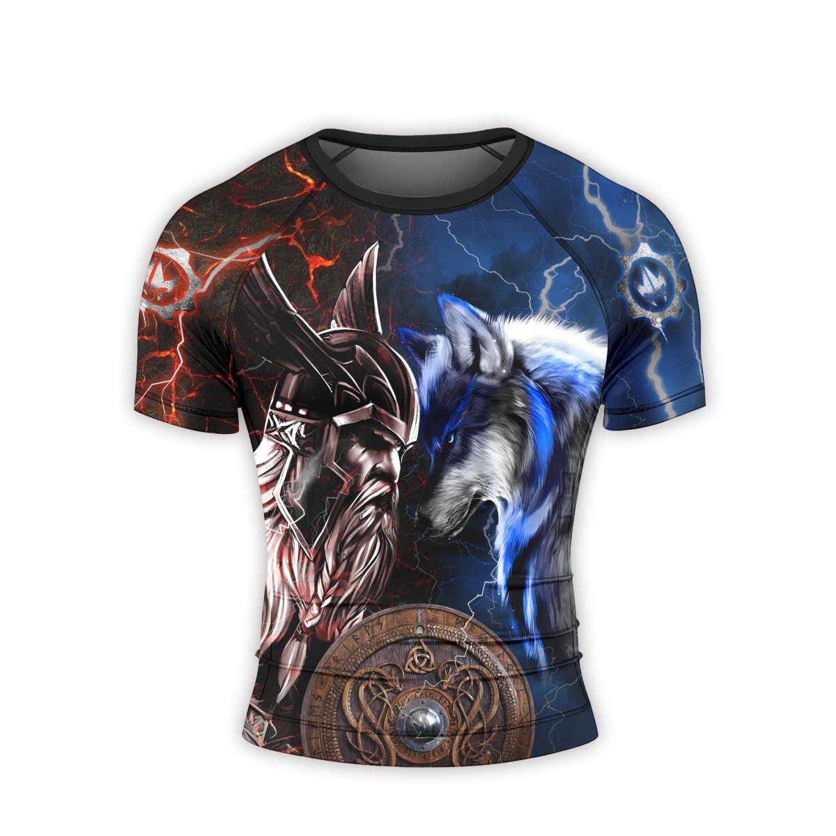 Viking Versus Wolf Men's Short Sleeve Rash Guard - BattleFitGear