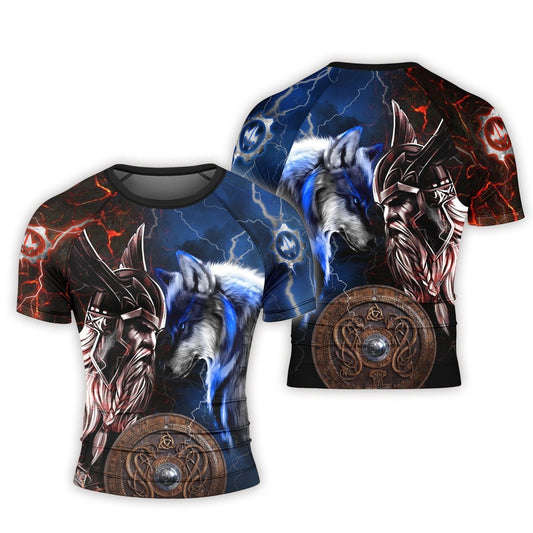 Viking Versus Wolf Men's Short Sleeve Rash Guard - BattleFitGear