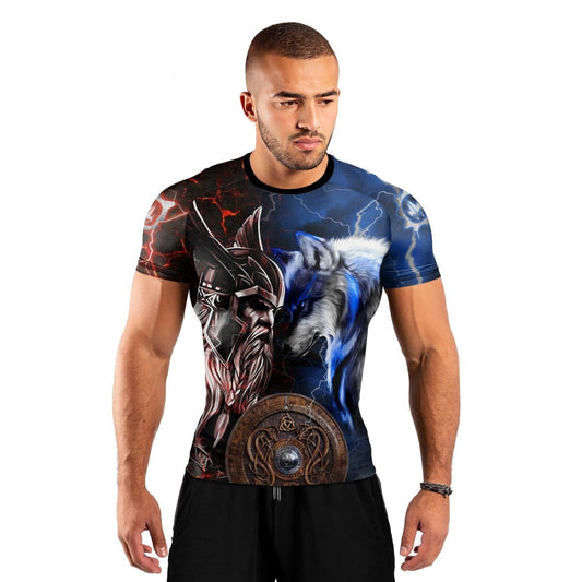 Viking Versus Wolf Men's Short Sleeve Rash Guard - BattleFitGear