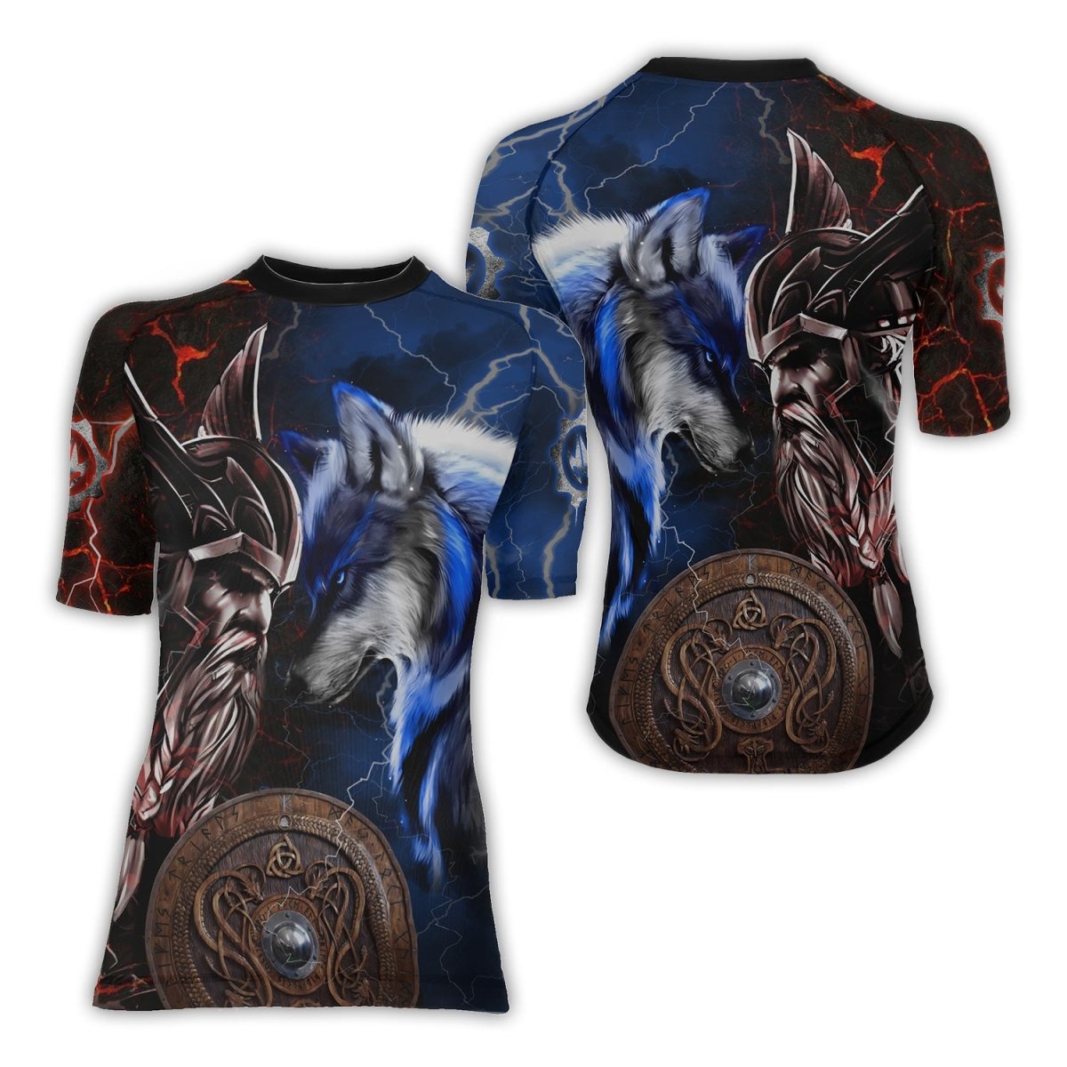 Viking Versus Wolf Women's Short Sleeve Rash Guard - BattleFitGear