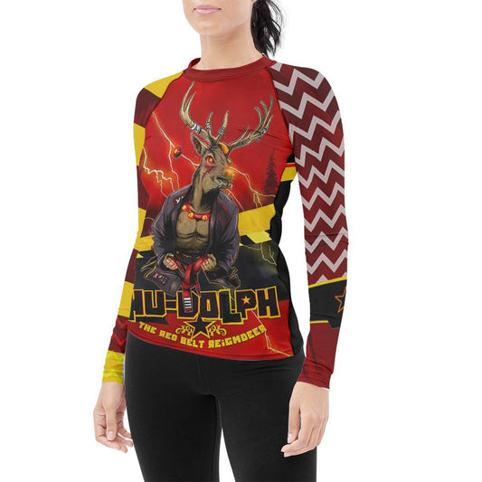 Hudolph The Red Belt Reindeer Women's Long Sleeve Rash Guard - BattleFitGear