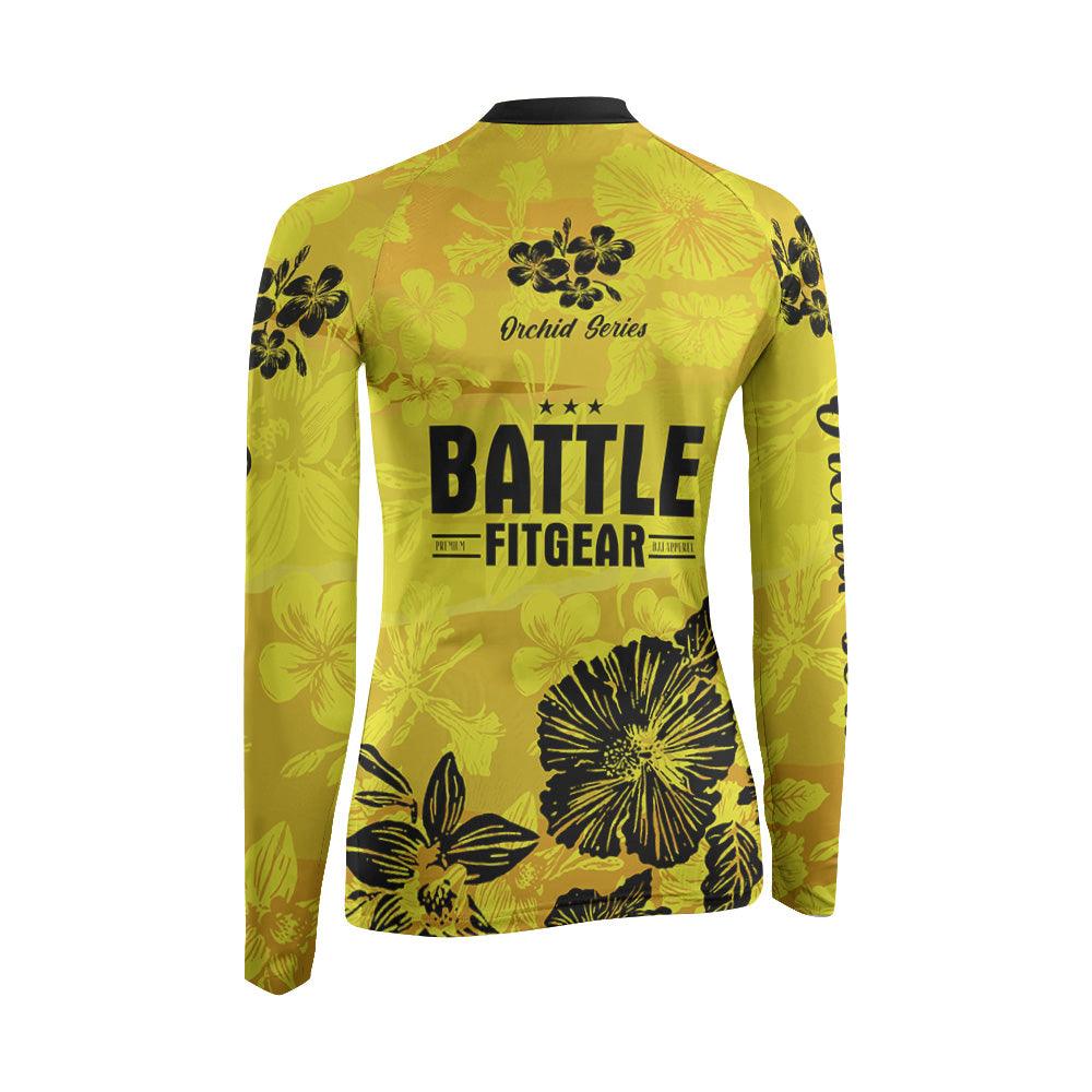 Orchid Series Floral Yellow Heart Pattern Women's Long Sleeve Rash Guard