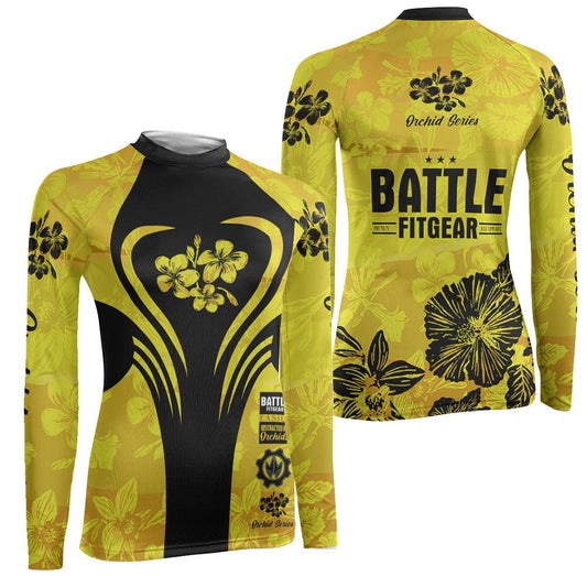 Orchid Series Floral Yellow Heart Pattern Women's Long Sleeve Rash Guard