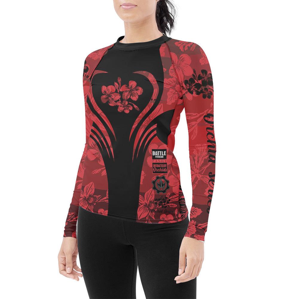 Orchid Series Floral Red Heart Pattern Women's Long Sleeve Rash Guard