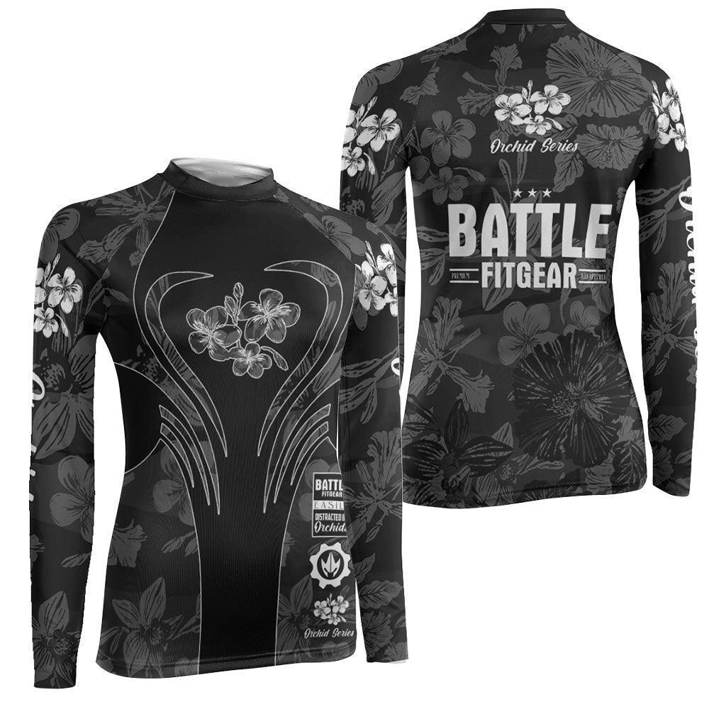 Pattern Rash Guard Orchid Series Floral Black Heart Pattern Women Long Sleeve Rash Guard