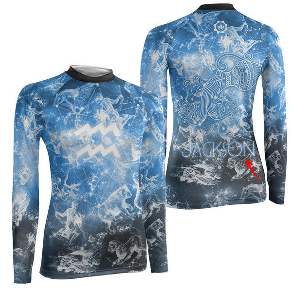 Personalized Zodiac Aquarius Women's Long Sleeve Rash Guard