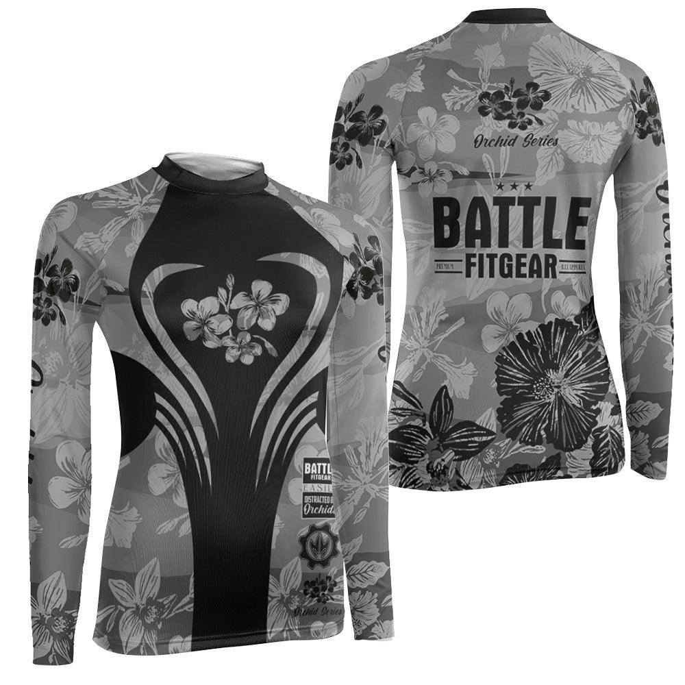 Orchid Series Floral Grey Heart Pattern Women's Long Sleeve Rash Guard