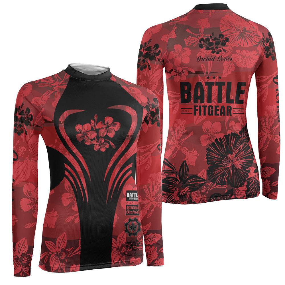 Orchid Series Floral Red Heart Pattern Women's Long Sleeve Rash Guard