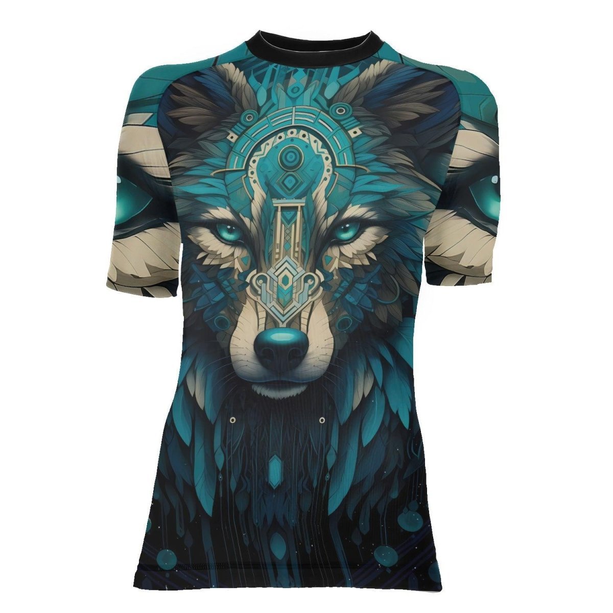 Wolf Tribal Women's Short Sleeve Rash Guard - BattleFitGear