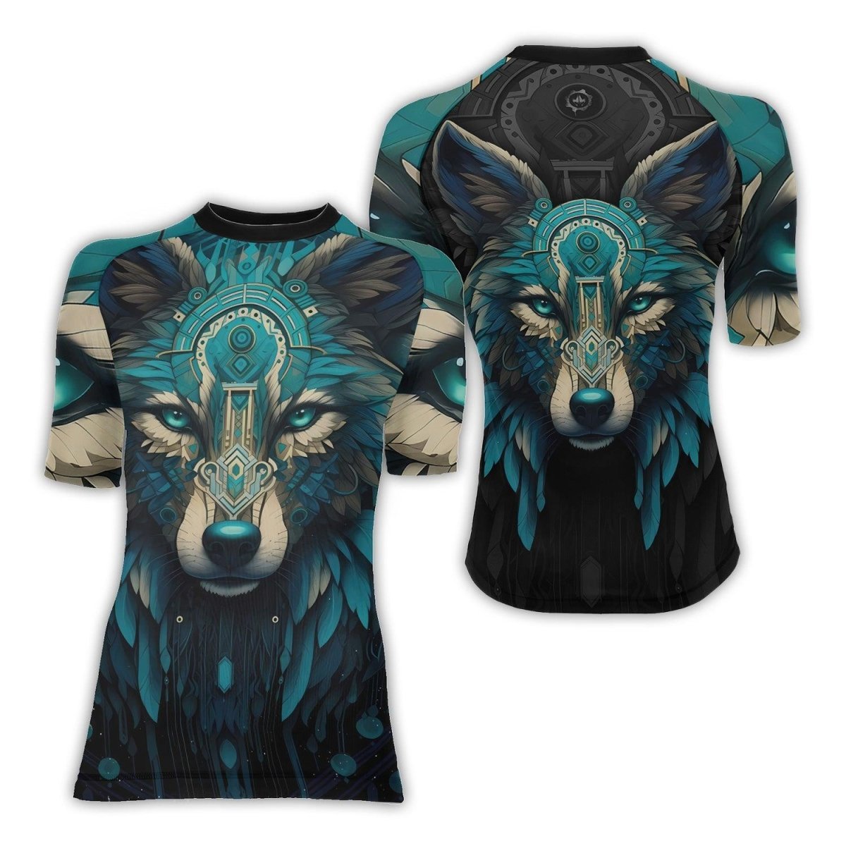 Wolf Tribal Women's Short Sleeve Rash Guard - BattleFitGear