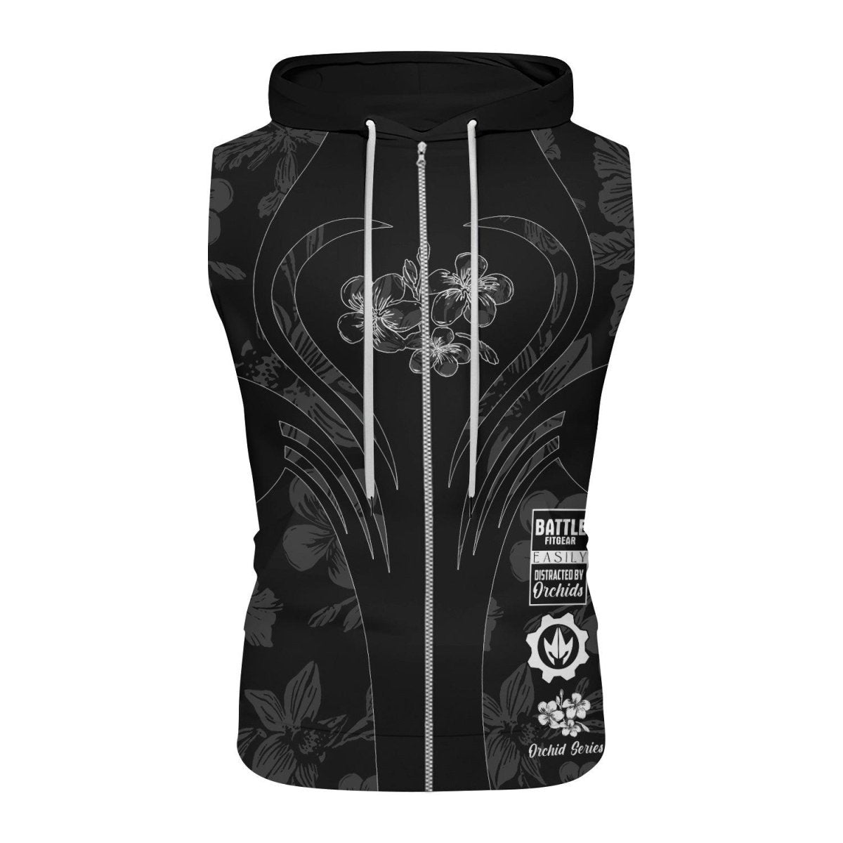 Orchid Series Floral Black Heart Pattern Sleeveless Pullover & Zip Hoodie - BattleFitGear