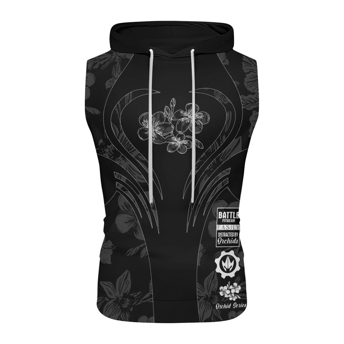 Orchid Series Floral Black Heart Pattern Sleeveless Pullover & Zip Hoodie - BattleFitGear