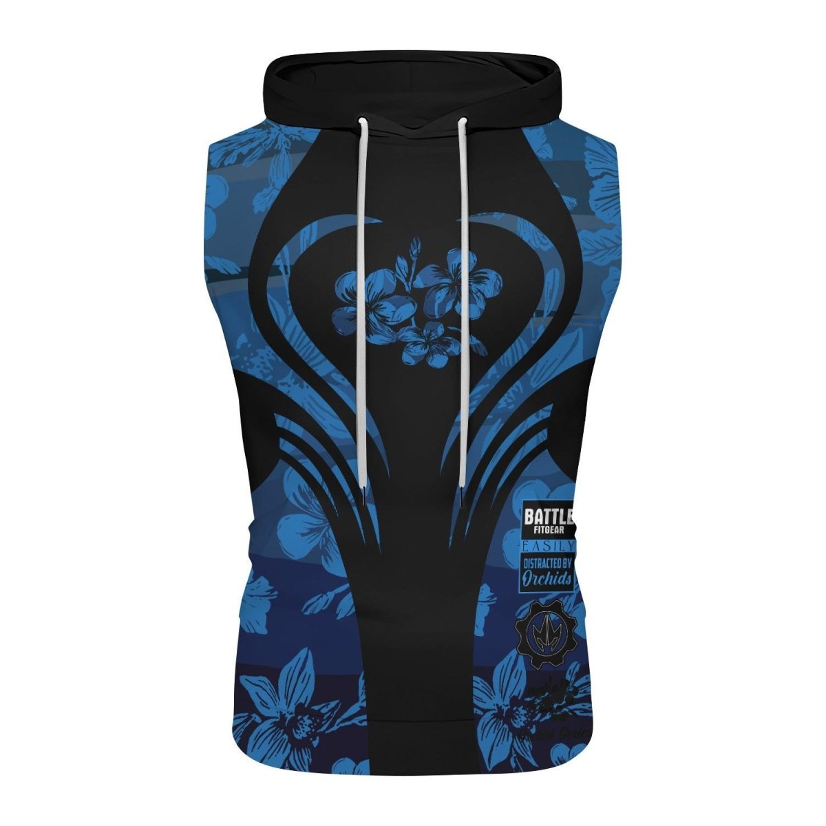 Orchid Series Floral Blue Heart Pattern Sleeveless Pullover & Zip Hoodie - BattleFitGear