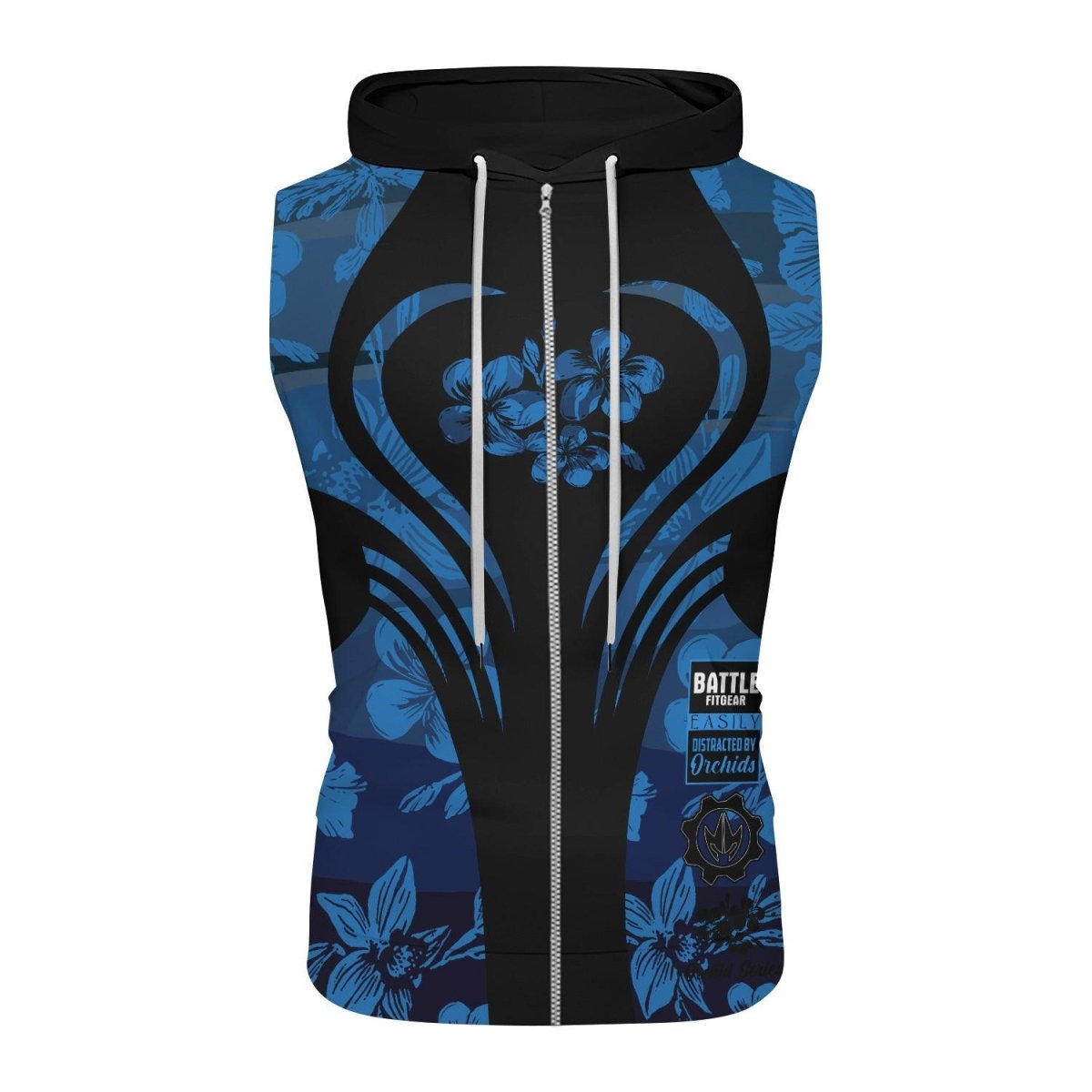 Orchid Series Floral Blue Heart Pattern Sleeveless Pullover & Zip Hoodie - BattleFitGear