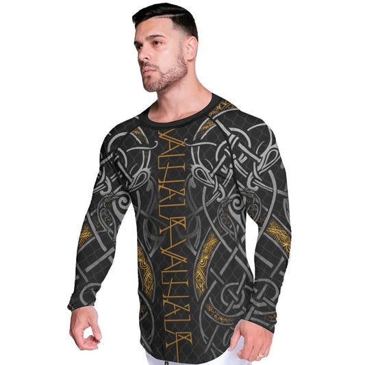 Golden Viking Valhala Throwing War Men's Long Sleeve Rash Guard - BattleFitGear