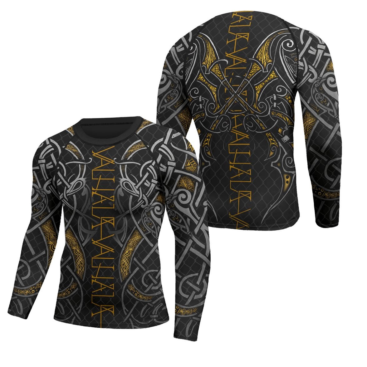 Golden Viking Valhala Throwing War Men's Long Sleeve Rash Guard - BattleFitGear