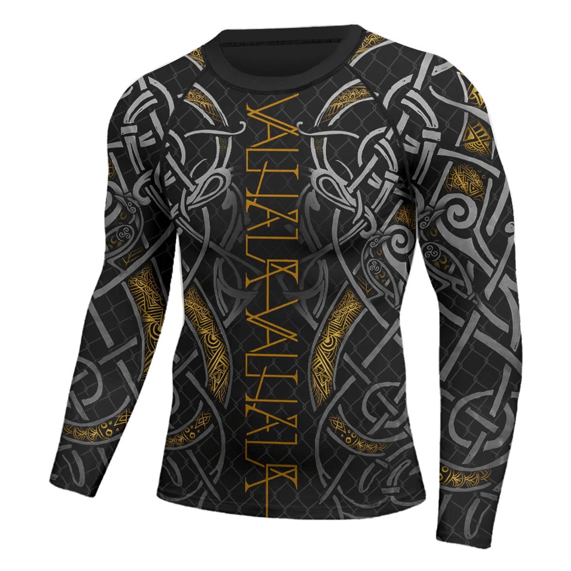 Golden Viking Valhala Throwing War Men's Long Sleeve Rash Guard - BattleFitGear