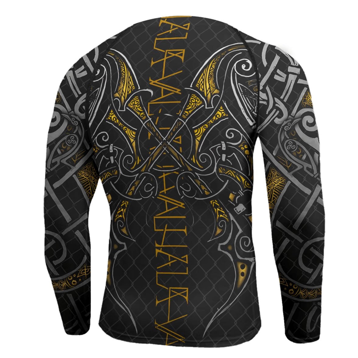 Golden Viking Valhala Throwing War Men's Long Sleeve Rash Guard - BattleFitGear