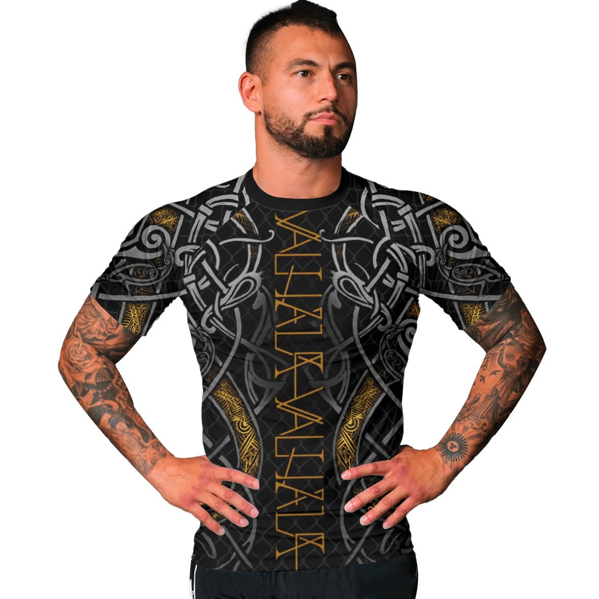 Golden Viking Valhala War Men's Short Sleeve Rash Guard - BattleFitGear