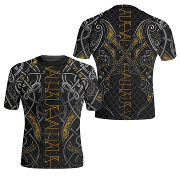 Golden Viking Valhala War Men's Short Sleeve Rash Guard - BattleFitGear