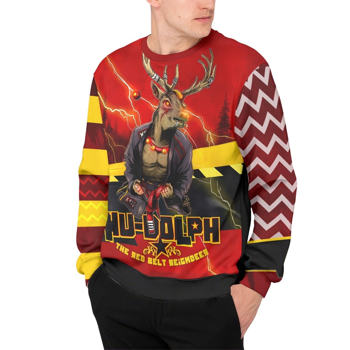 Hudolph The Red Belt Reindeer Sweatshirt - BattleFitGear