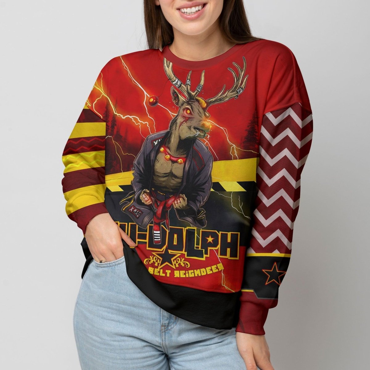 Hudolph The Red Belt Reindeer Sweatshirt - BattleFitGear