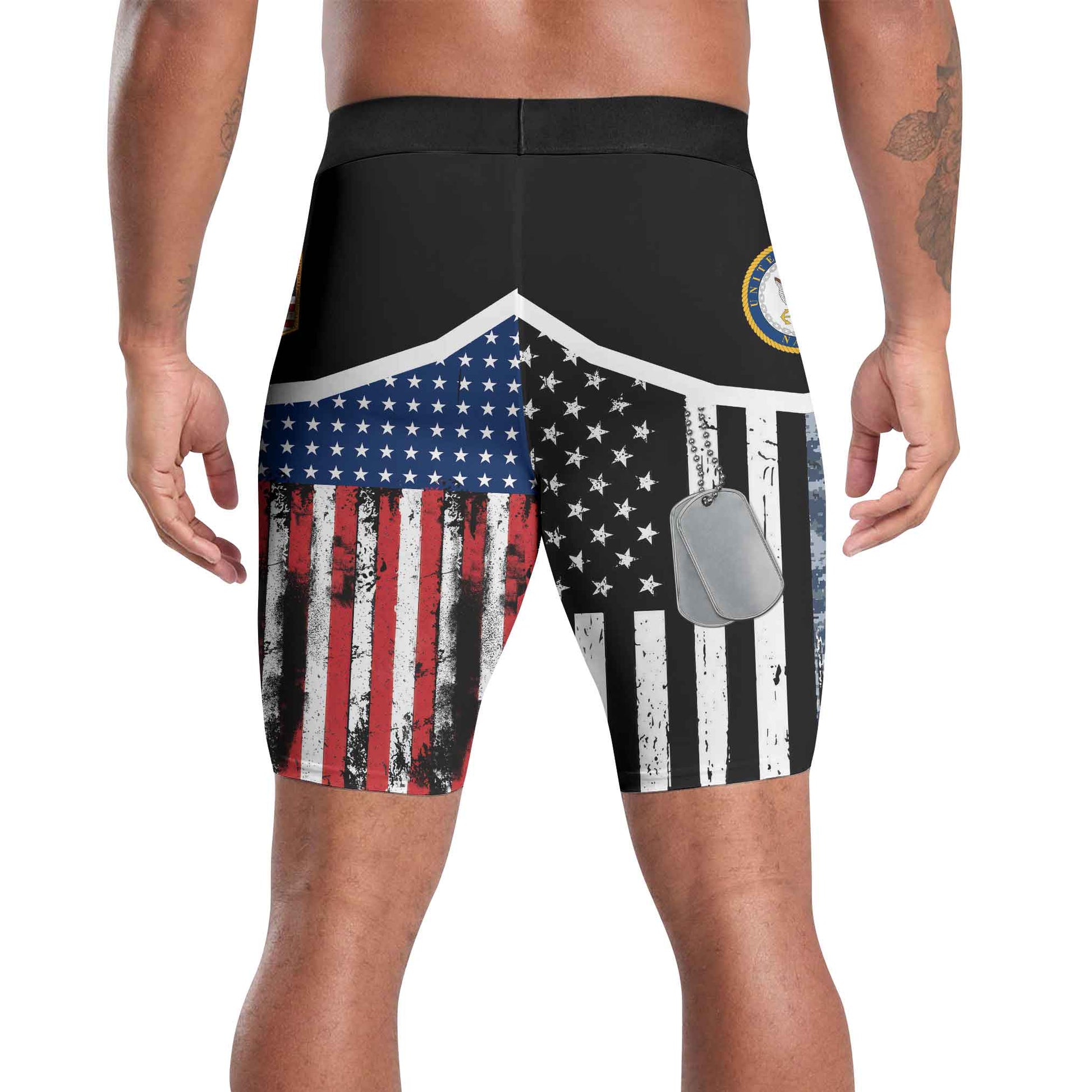 Navy US Flag Compression Shorts