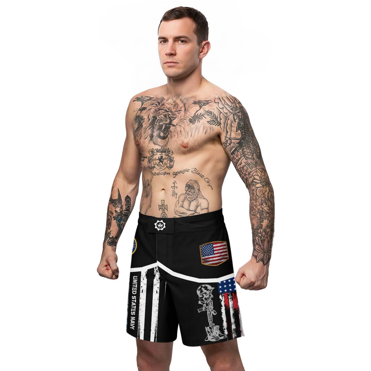 Navy US Flag Fight Shorts