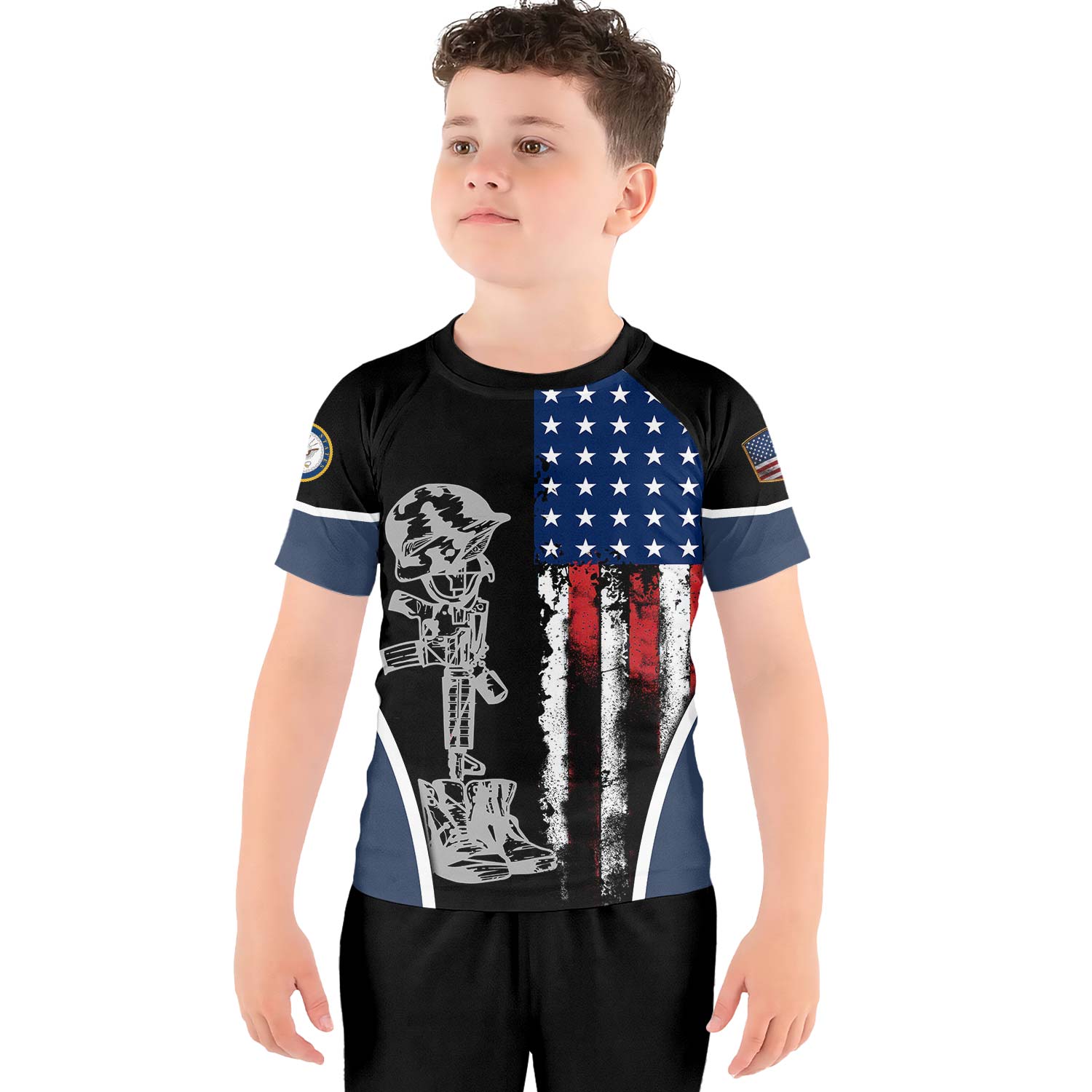 Navy US Flag Kids Rash Guard