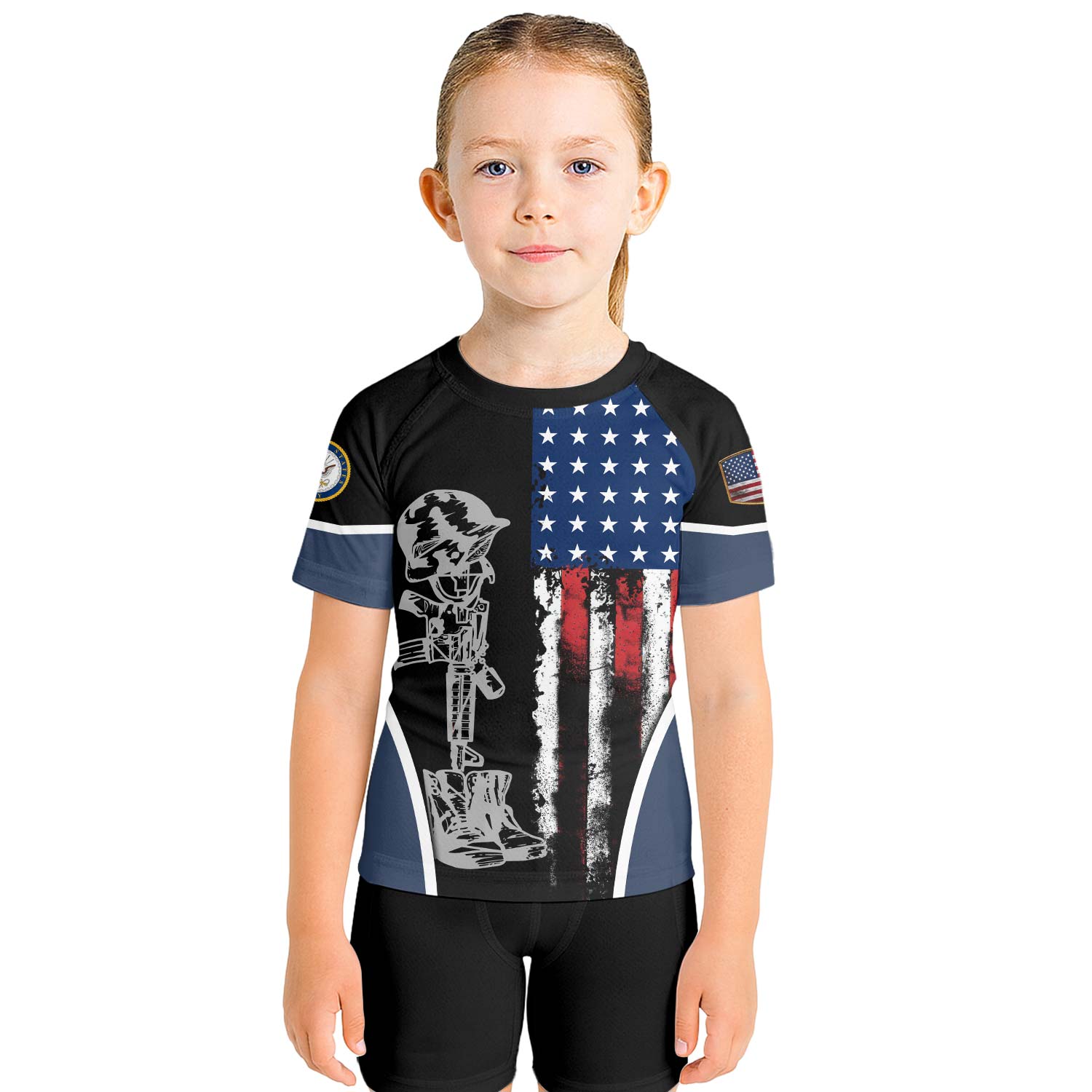 Navy US Flag Kids Rash Guard