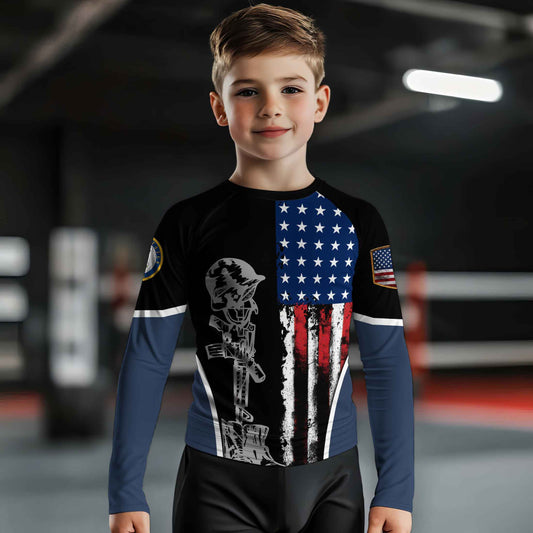 Navy US Flag Kids Rash Guard