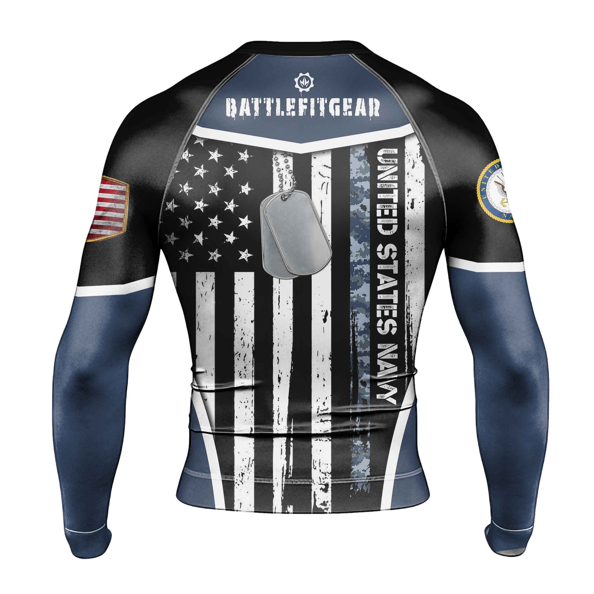 Navy US Flag Men's Long Sleeve Rash Guard