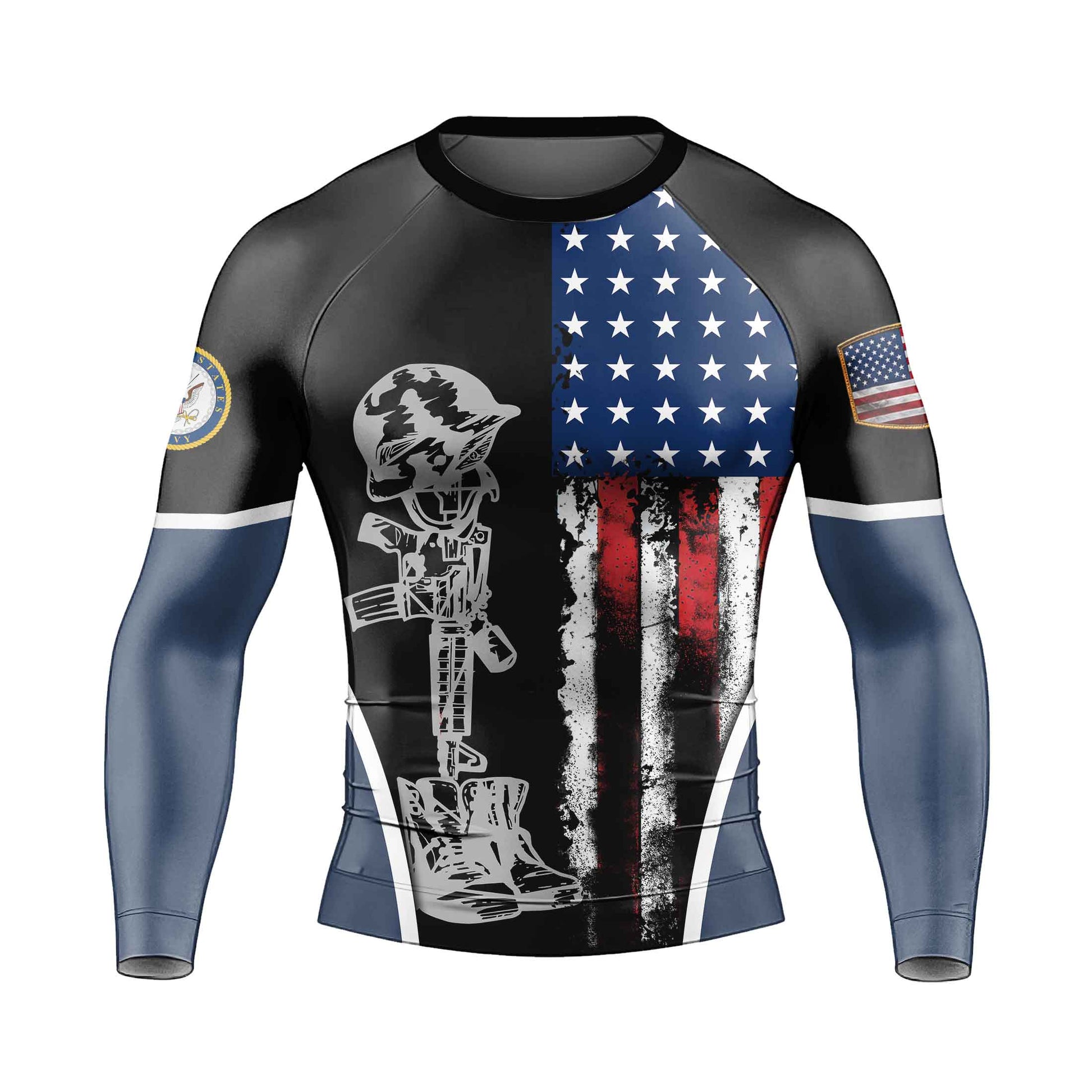 Navy US Flag Men's Long Sleeve Rash Guard