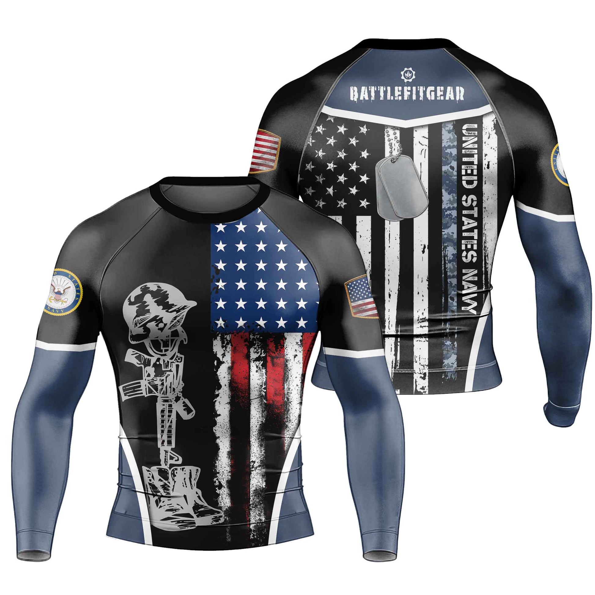 Navy US Flag Men's Long Sleeve Rash Guard