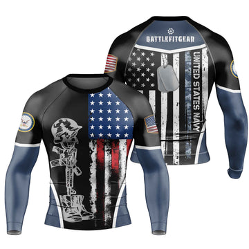 Navy US Flag Men's Long Sleeve Rash Guard