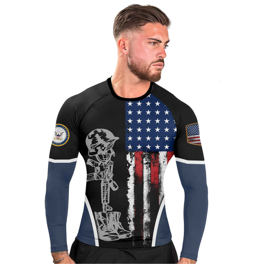 Navy US Flag Men's Long Sleeve Rash Guard