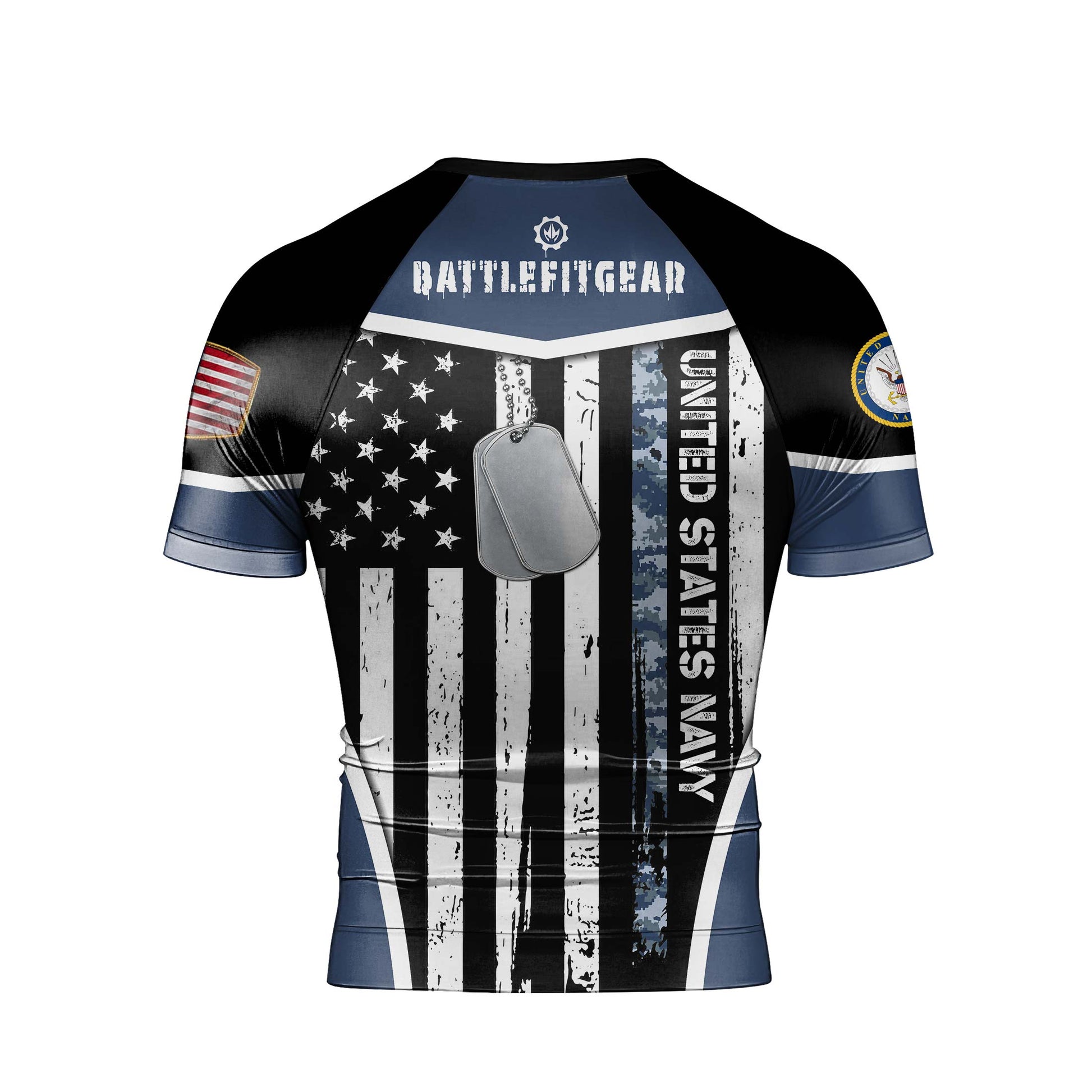 Navy US Flag Men's Short Sleeve Rash Guard