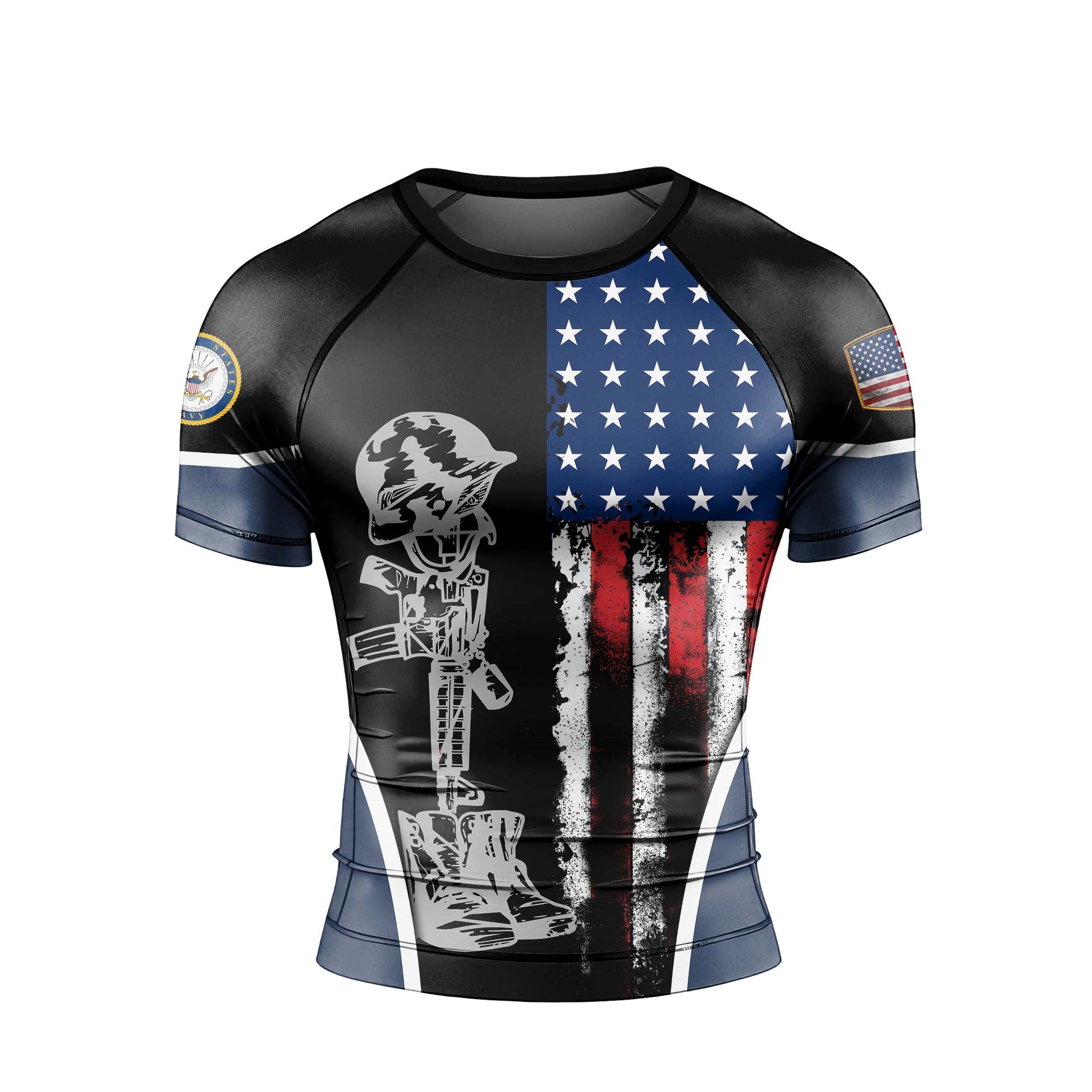 Navy US Flag Men's Short Sleeve Rash Guard