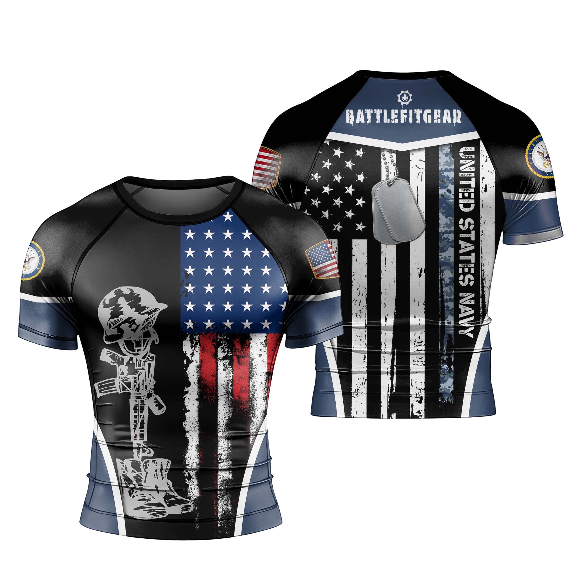 Navy US Flag Men's Short Sleeve Rash Guard