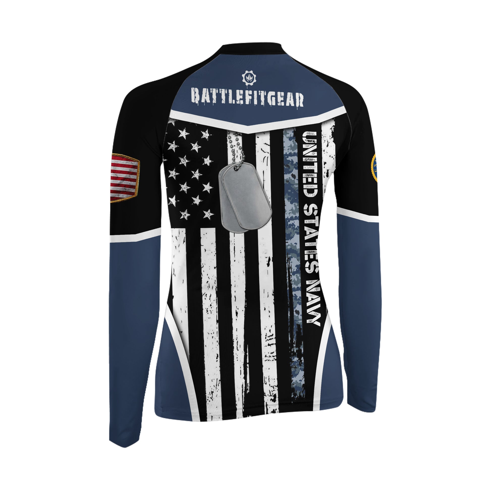 Navy US Flag Women's Long Sleeve Rash Guard