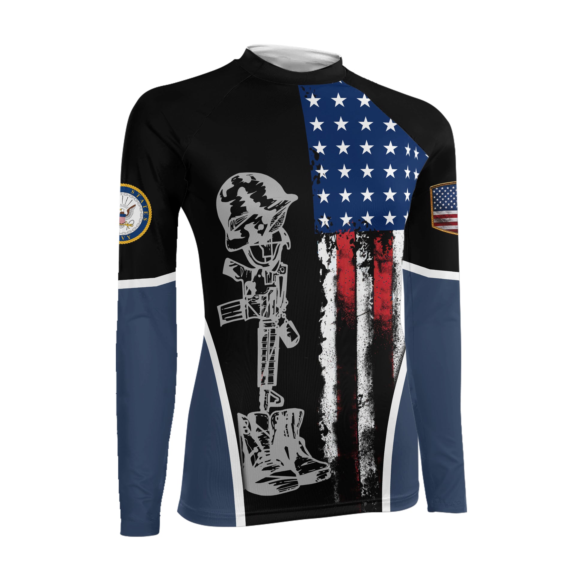 Navy US Flag Women's Long Sleeve Rash Guard
