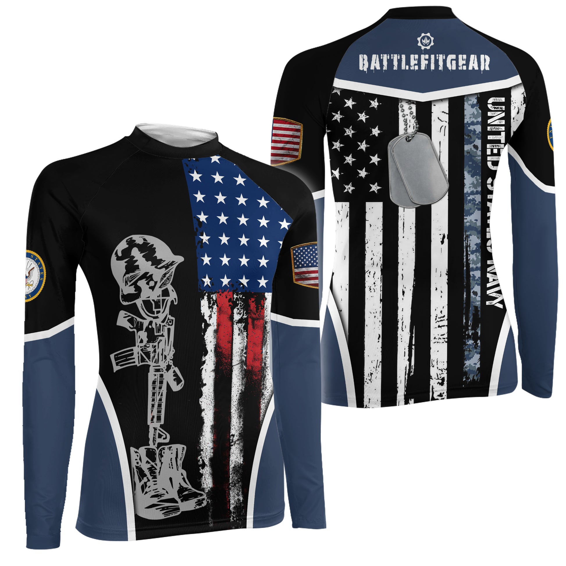 Navy US Flag Women's Long Sleeve Rash Guard